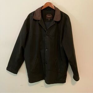 VTG Aberdeen Men’s Chore Barn Coat Jacket Sz. L Olive Green Leather Collar